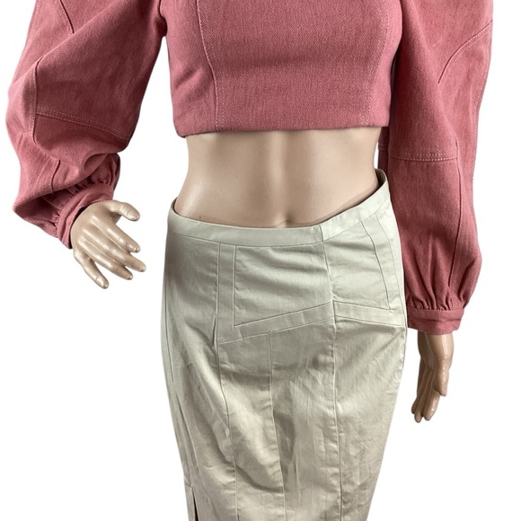 Free People Marley Denim Top Rose Smoke Pink Puff Sleeve Size 2 - Picture 3 of 7